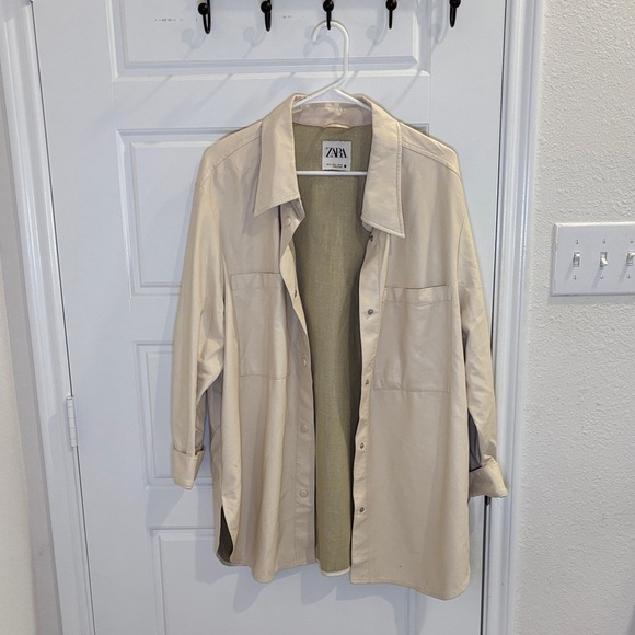 Zara Jackets & Blazers - Zara Cream Faux Leather Overshirt Shacket Button Front Jacket XL